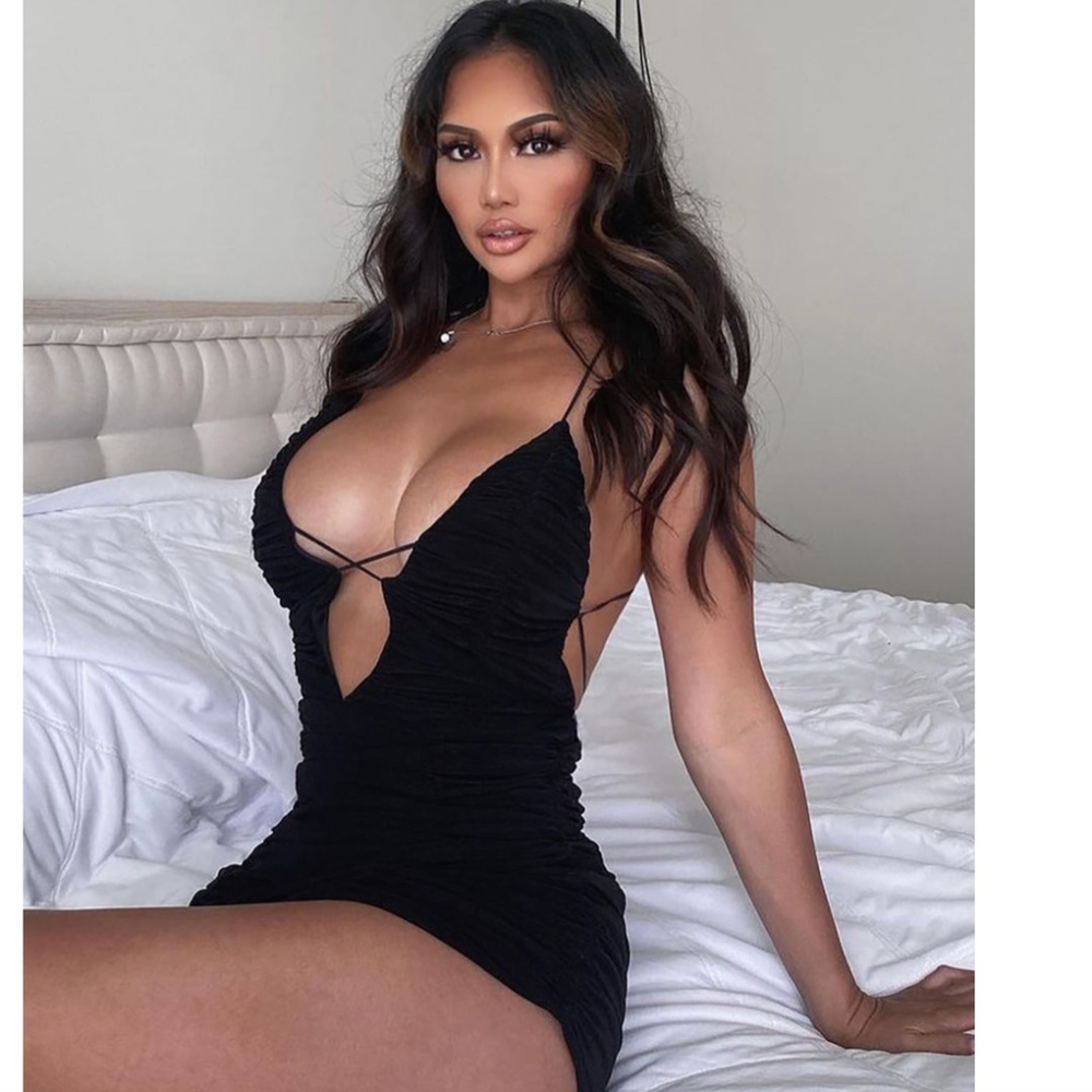 Madrid Mesh Ruched Mini Dress - Black